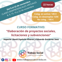 CURSO ONLINE-VIRTUAL "ELABORACIÓN  DE  PROYECTOS  SOCIALES  EN LICITACIONES Y SUBVENCIONES"