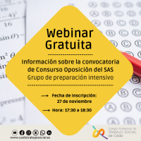 Webinar Informativa gratuita sobre el Consurso Oposición del SAS- Grupo de preparación intensivo desde el Colegio Oficial de Trabajo Social de Cádiz.